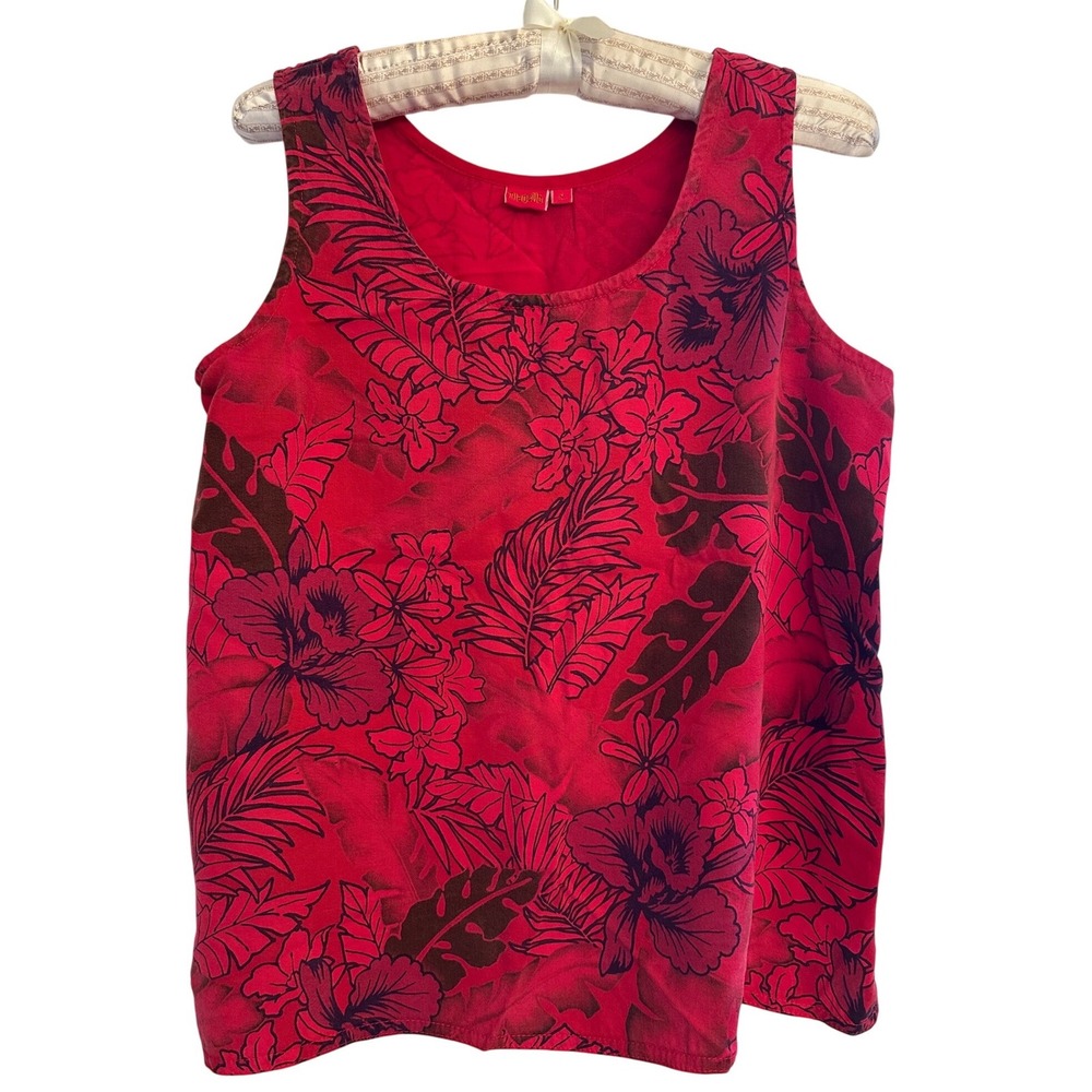 Tianello Red Floral Tropical Crop Tank Top‎ Womens S USA Art to Wear Lagenlook